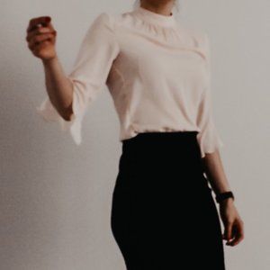 Semi-sheer Blush Blouse with Bell Sleeves